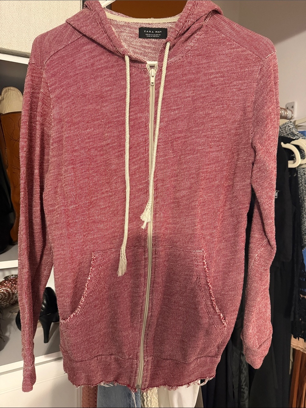 Zara Rose-Red Hooded Zip Cardigan